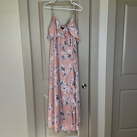 Sugar+Lips floral pink maxi dress, wrap style, flutter sleeves, women’s L - NWT - Picture 1 of 12
